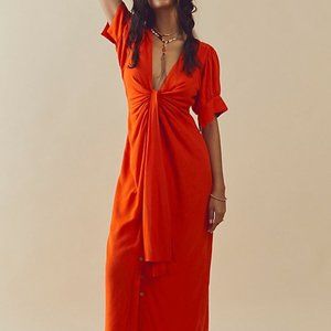 Vintage Summer Midi Dress in Tangerine Tango